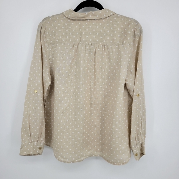 Charter Club 100% Linen Cream Color  White Polka  Dot Button Up Blouse - Picture 6 of 14